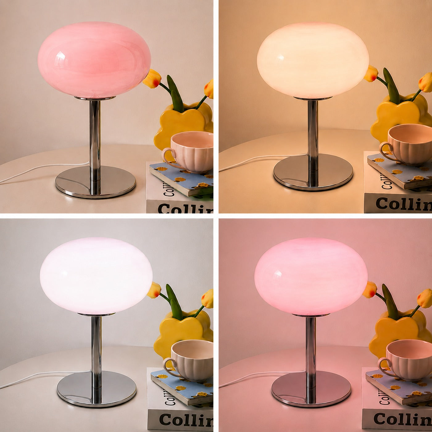La Lumi Moon rosa apagada y con sus tres tonos de luz